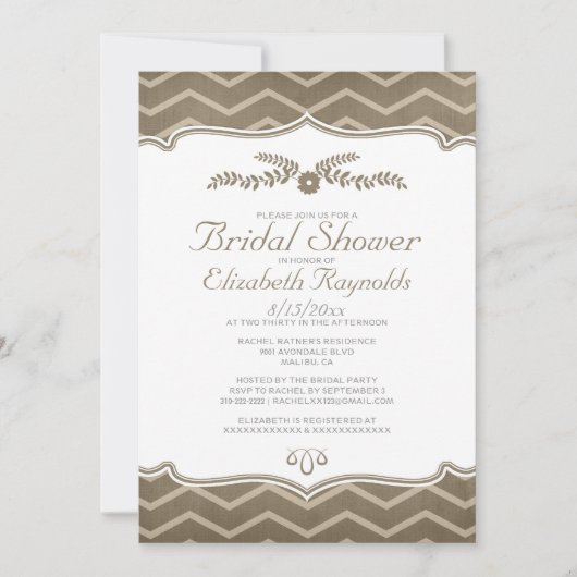 Invitations de douche nuptiale Brown Zigzag (Devant)