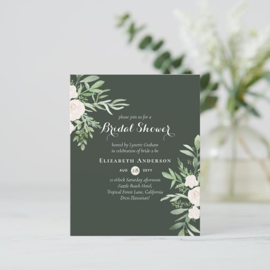 Invitations de douche nuptiale BUDGET Feuilles flo (Debout devant)