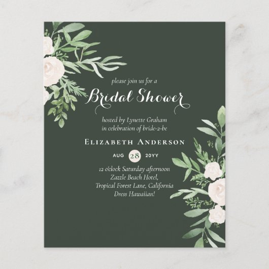 Invitations de douche nuptiale BUDGET Feuilles flo (Devant)