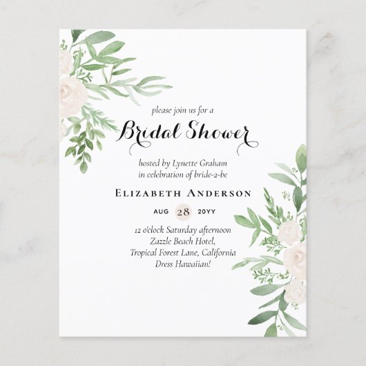 Invitations de douche nuptiale BUDGET Feuilles flo (Devant)