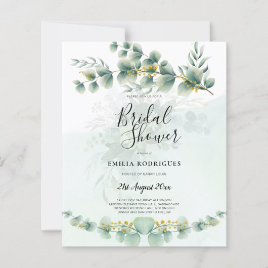 Invitations de douche nuptiale Budget Feuilles ver (Devant)