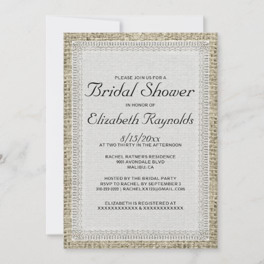 Invitations de douche nuptiale Burlap noir et blan (Devant)