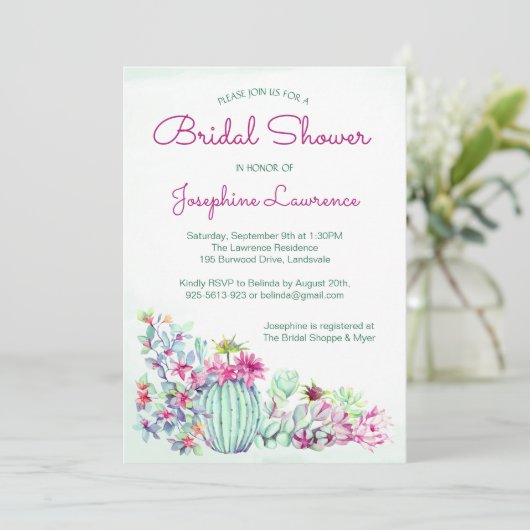 Invitations de douche nuptiale Cactus (Debout devant)