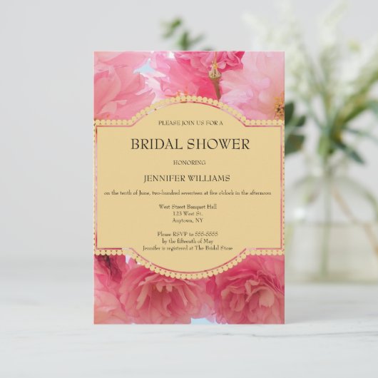Invitations de douche nuptiale cerise en fleurs (Debout devant)