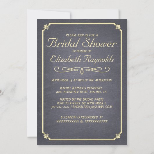 Invitations de douche nuptiale Chalkboard Gold (Devant)