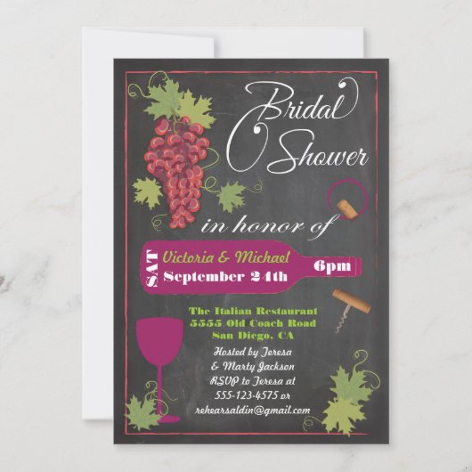 Invitations de douche nuptiale Chalkboard Wine (Devant)