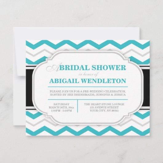 Invitations de douche nuptiale Chevron gris et tur (Devant)