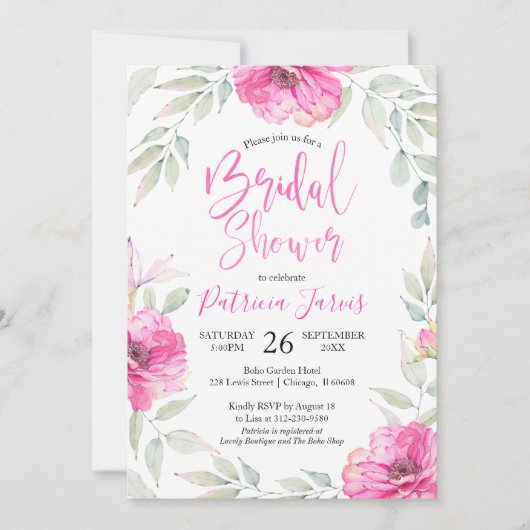 Invitations de douche nuptiale Couronne rose flora (Devant)
