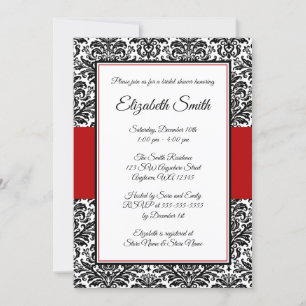 Invitations de douche nuptiale Damas noir et rouge