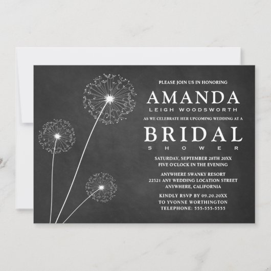 Invitations de douche nuptiale Dandelion Chalkboar (Devant)