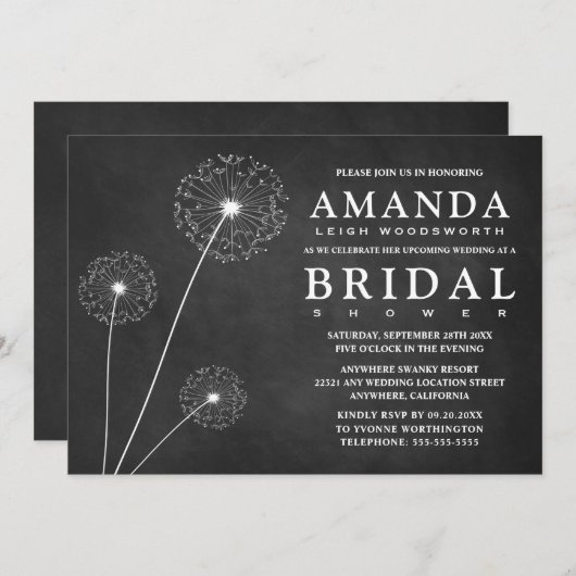Invitations de douche nuptiale Dandelion Chalkboar (Devant / Derrière)