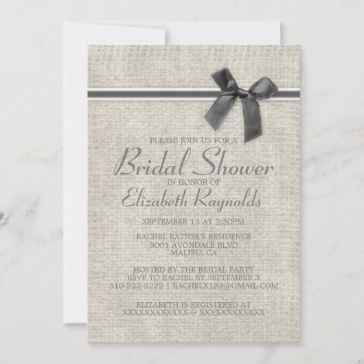 Invitations de douche nuptiale de Burlap rustique  (Devant)