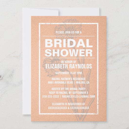 Invitations de douche nuptiale de corail rustique (Devant)