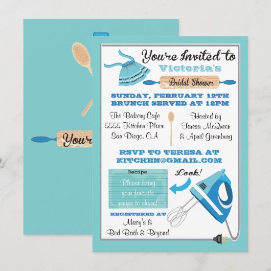 Invitations de douche nuptiale de cuisine rétro (Devant / Derrière)