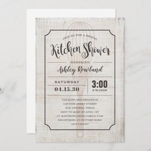 Invitations de douche nuptiale de cuisine rustique (Devant / Derrière)