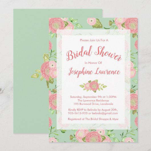 Invitations de douche nuptiale de la Monnaie Ranun (Devant / Derrière)