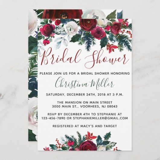 Invitations de douche nuptiale de Noël - Fêtes (Devant / Derrière)