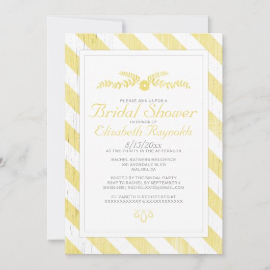 Invitations de douche nuptiale de rayures jaunes (Devant)