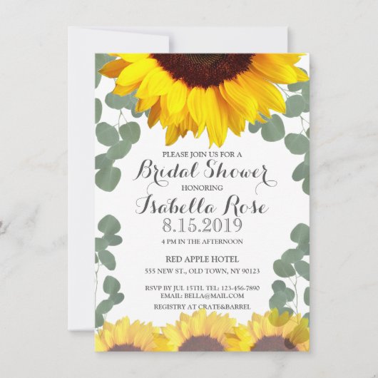 Invitations de douche nuptiale de tournesol Eucaly (Devant)