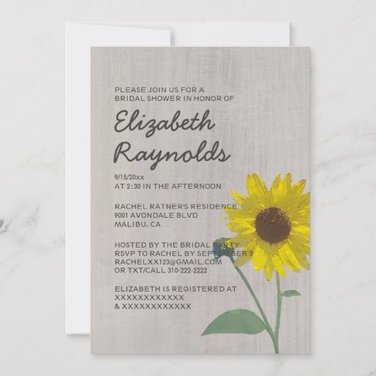 Invitations de douche nuptiale de tournesol vintag (Devant)