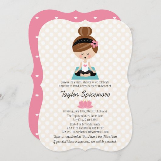 Invitations de douche nuptiale de Yoga Brunette (Devant / Derrière)