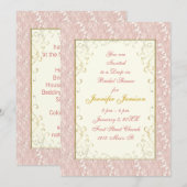 Invitations de douche nuptiale Dentelle rose, ivoi (Devant / Derrière)