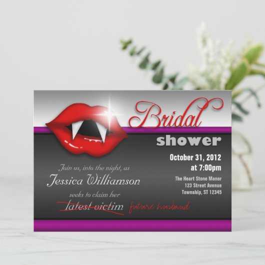 Invitations de douche nuptiale d'Halloween Vampire (Debout devant)