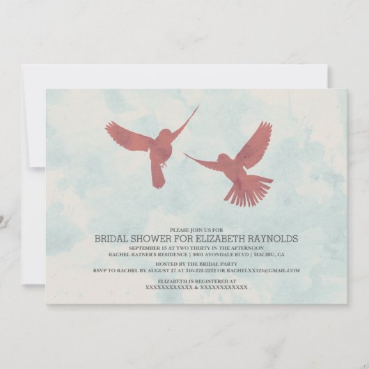 Invitations de douche nuptiale d'oiseaux rouges vi (Devant)