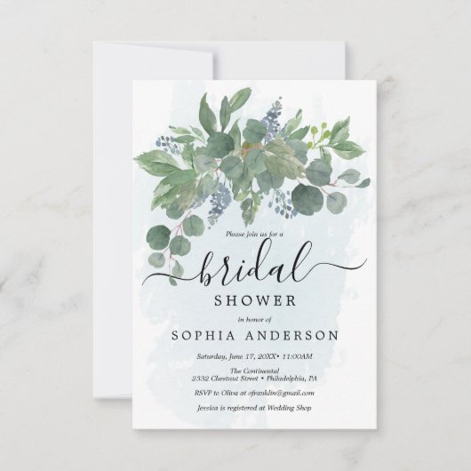 Invitations de douche nuptiale Dusty Blue Eucalypt (Devant)