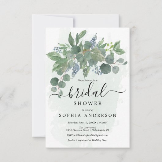 Invitations de douche nuptiale Dusty Blue Eucalypt (Devant)