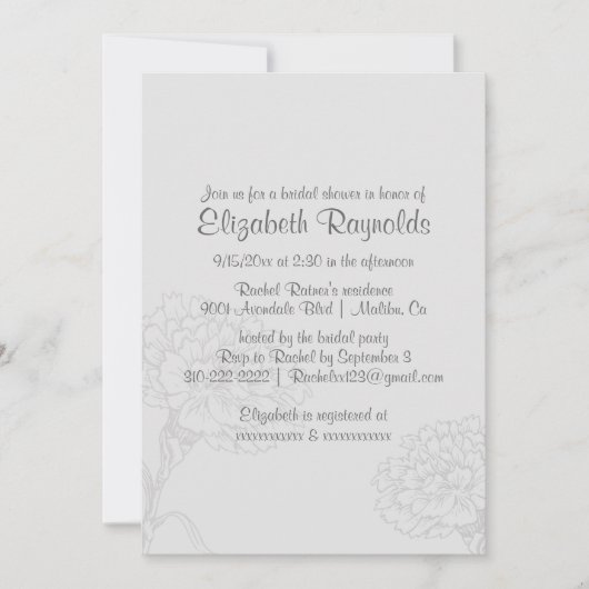 Invitations de douche nuptiale en argent simple (Devant)