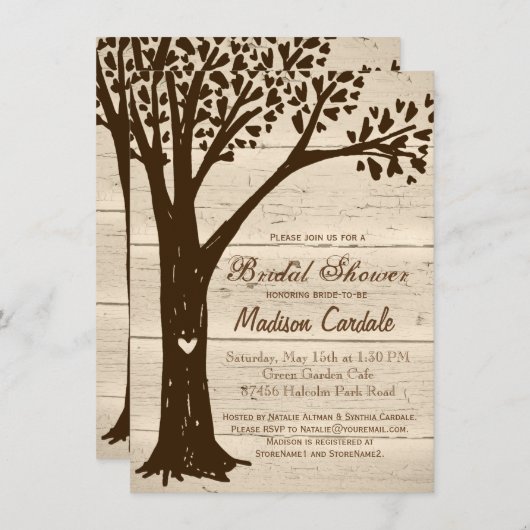 Invitations de douche nuptiale en bois ancien scul (Devant / Derrière)