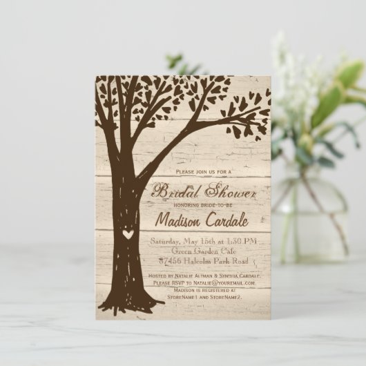 Invitations de douche nuptiale en bois ancien scul (Debout devant)