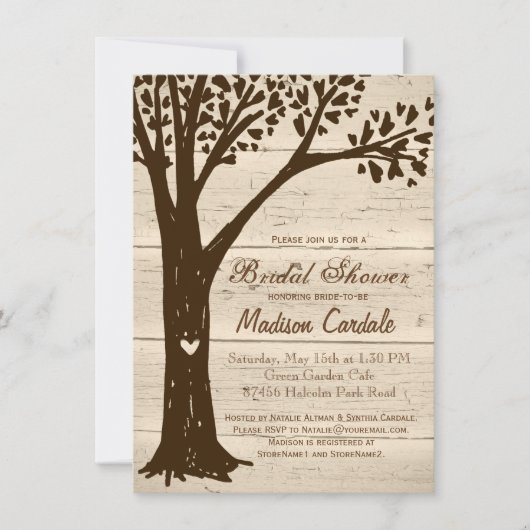 Invitations de douche nuptiale en bois ancien scul (Devant)