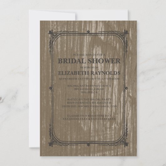 Invitations de douche nuptiale en bois de la grang (Devant)
