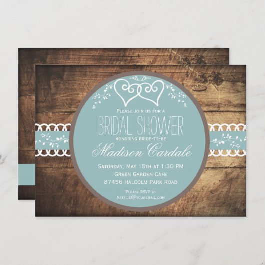 Invitations de douche nuptiale en bois rustique bl (Devant / Derrière)
