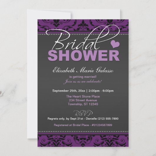 Invitations de douche nuptiale en damas de raisin (Devant)