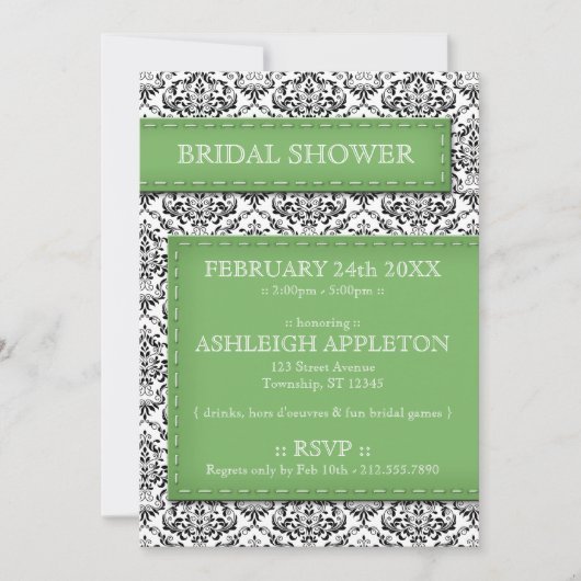 Invitations de douche nuptiale en damas vert (Devant)