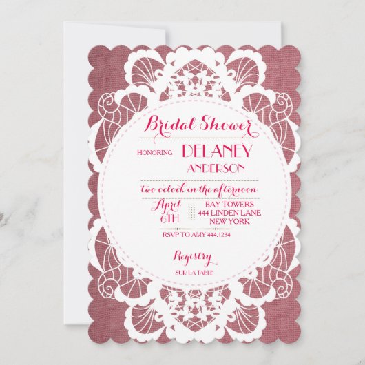 Invitations de douche nuptiale en dentelle vintage (Devant)