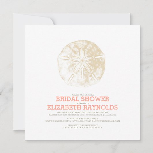 Invitations de douche nuptiale en dollars de sable (Devant)