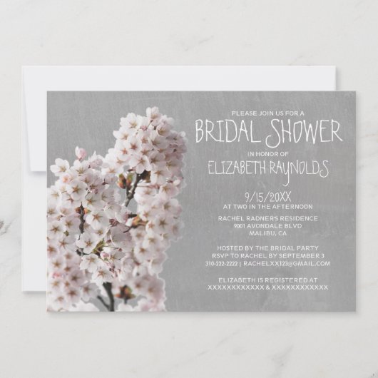 Invitations de douche nuptiale en fleurs de cerisi (Devant)