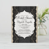 Invitations de douche nuptiale en lin noir Burlap (Debout devant)