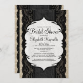 Invitations de douche nuptiale en lin noir Burlap (Devant / Derrière)
