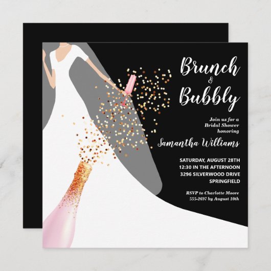 Invitations de douche nuptiale en noir et blanc (Devant / Derrière)