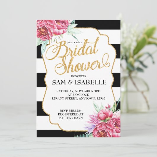 Invitations de douche nuptiale en noir et blanc (Debout devant)