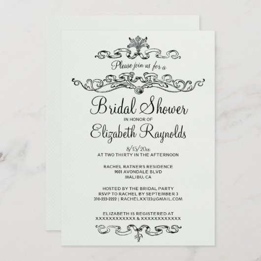 Invitations de douche nuptiale en noir et blanc de (Devant / Derrière)