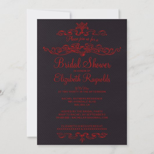 Invitations de douche nuptiale en noir et rouge de (Devant)