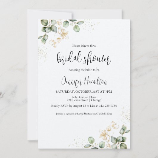 Invitations de douche nuptiale Eucalyptus vertes (Devant)