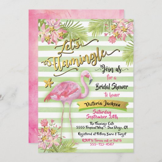 Invitations de douche nuptiale flamingle (Devant / Derrière)