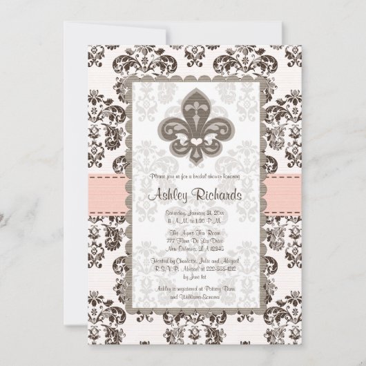 Invitations de douche nuptiale Fleur de Lis Brown  (Devant)